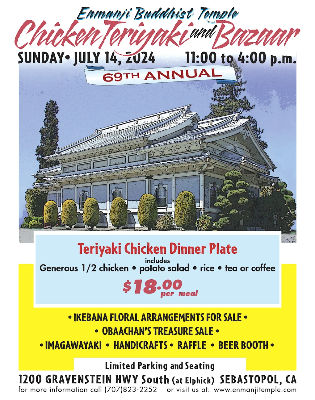 2023 Annual Enmanji Buddhist Temple - Week 1: Chicken Teriyaki BBQ Drive-Thru (Sunday) 