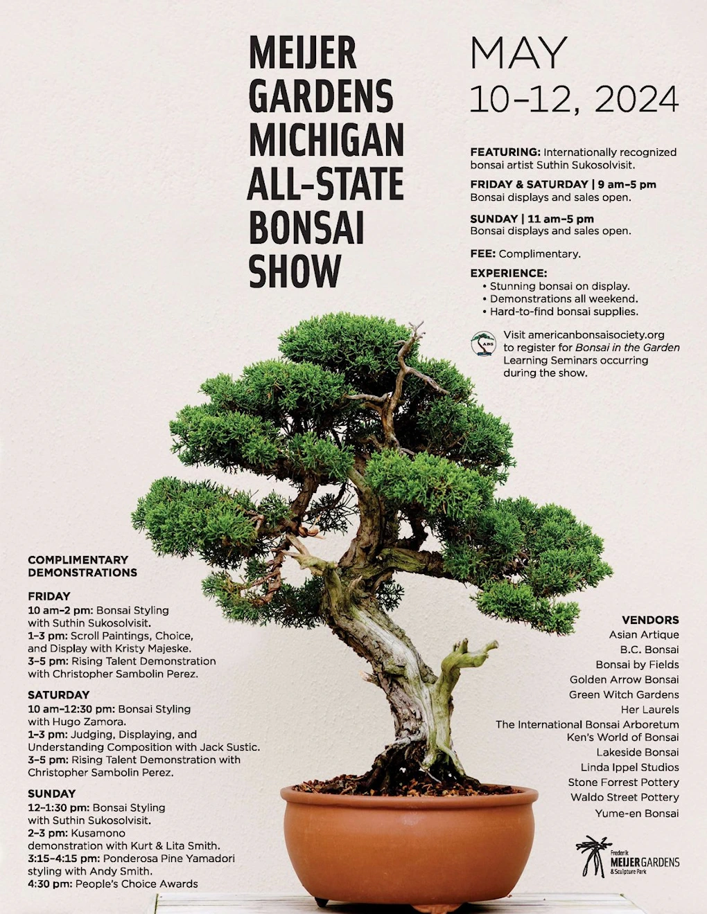 2024 Meijer Gardens Michigan All-State Bonsai Show (Bonsai Requires Involvement Who Engage in its Cultivation, Shaping, & Care..)