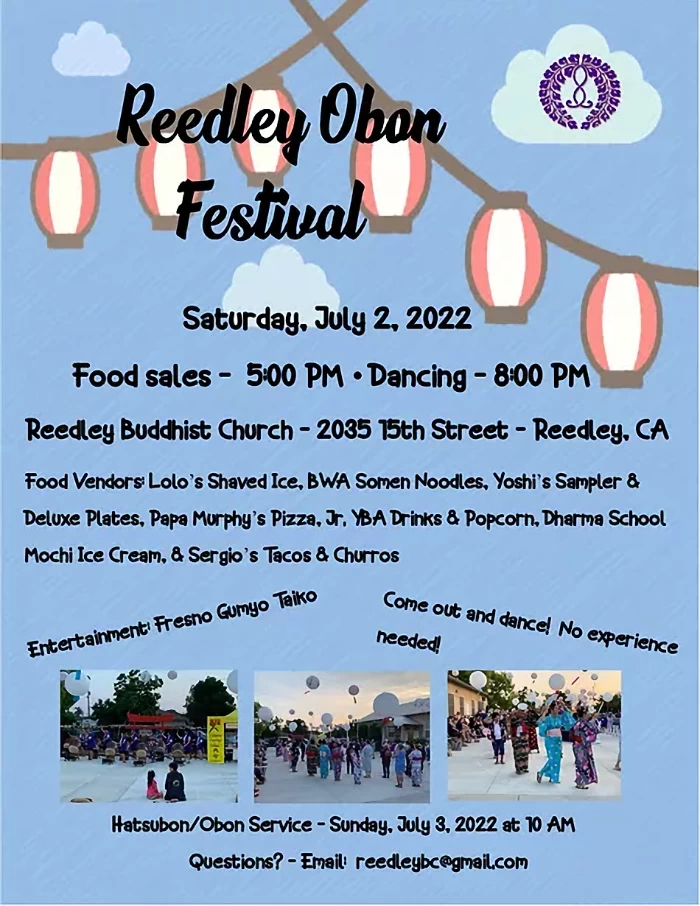 2022 Reedley Buddhist Church Obon Festival Event (Sat) Japanese Foods (Beef Teriyaki Sticks, Somen, Teriyaki Chicken Bowls, Mochi Ice Cream etc.)
