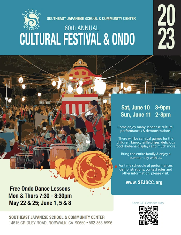2022 59th Annual Japanese Cultural Festival & Ondo (SEJSCC) Southeast School & Community Center (2 Days) Bon Odori Dance, Games, Taiko, Bingo, etc.