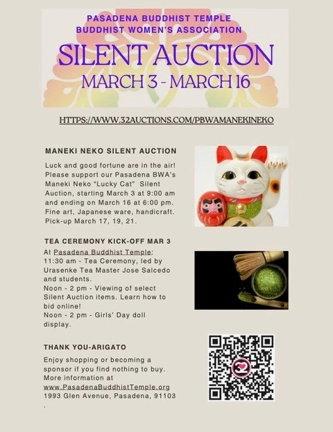 2024 Pasadena Buddhist Temple - PBWA Maneki Neko 'Lucky Cat' Silent Auction (March 3rd - 16th)