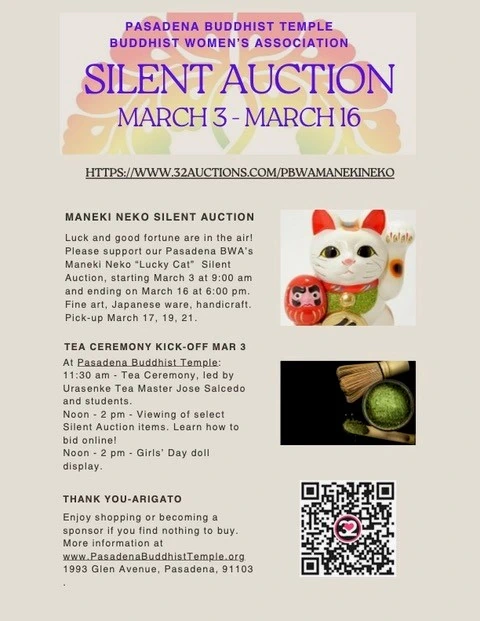 2024 Pasadena Buddhist Temple - PBWA Maneki Neko 'Lucky Cat' Silent Auction (March 3rd - 16th) | Japanese-City.com