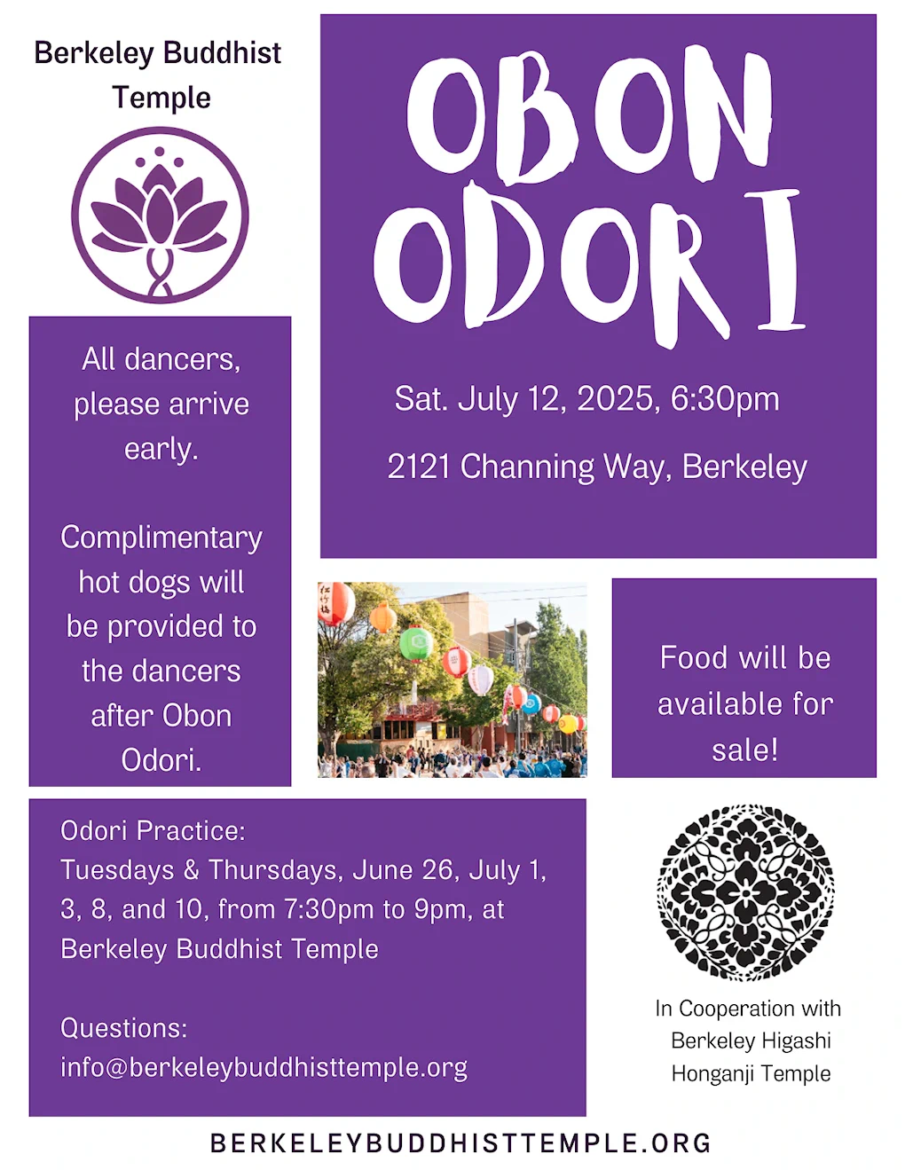 2025 Berkeley Buddhist Temple Bon Odori (Bon Odori Dance, Hot Dogs..) Berkeley Buddhist Temple (Saturday)