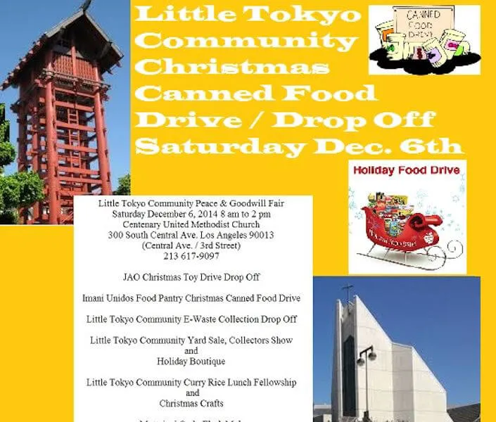 Little Tokyo Community Christmas Canned Food Drive drop off and collection - Curry Rice Lunch Fellowship & Christmas Crafts