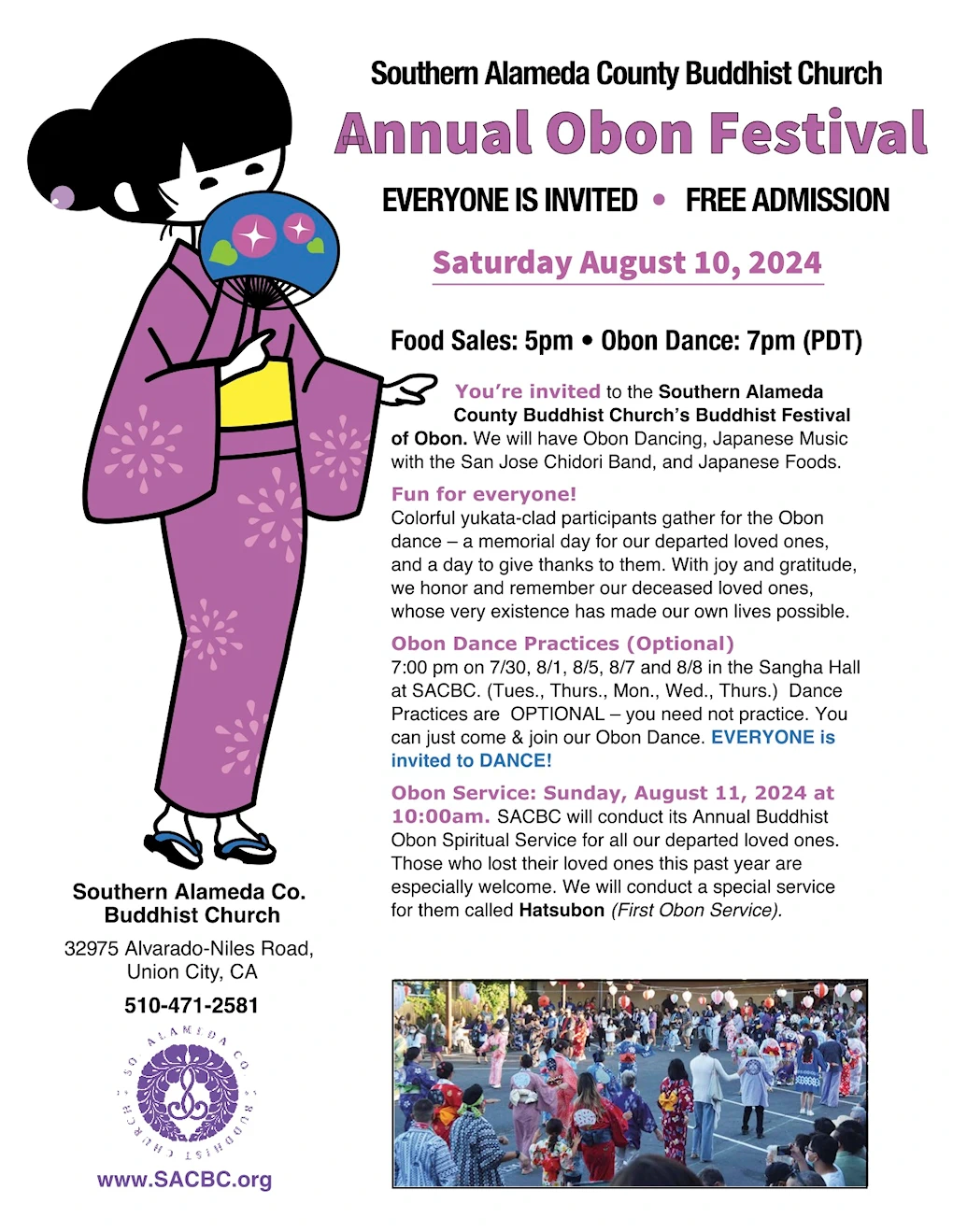 2024 Annual Southern Alameda Obon Festival Dance Night - Southern Alameda County Buddhist Church (Saturday) | Japanese-City.com