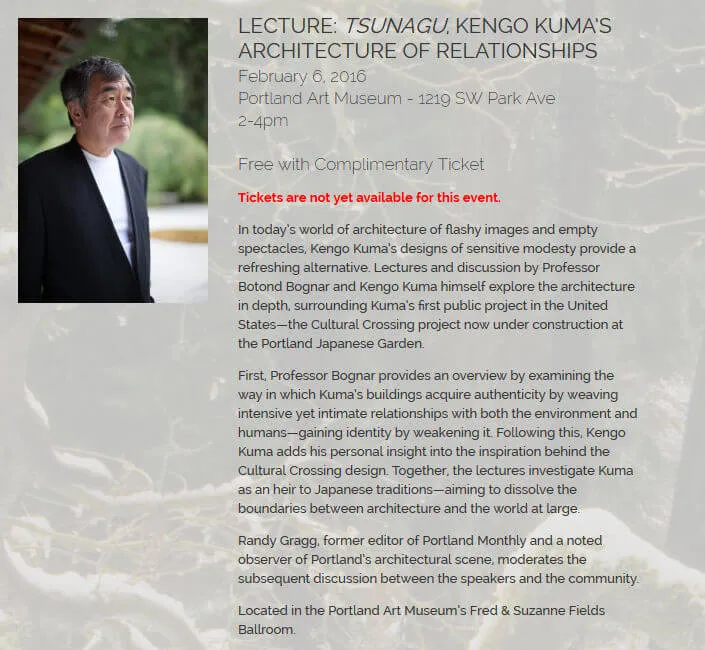 2016 Lecture: Tsunagu, Kengo Kuma's Architecture of Relationships