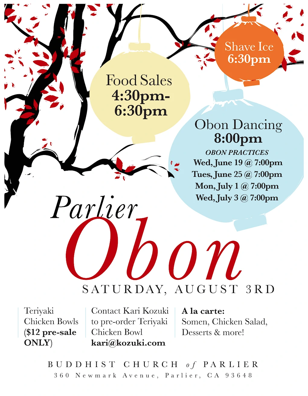 2024 Parlier Obon Festival (Bon Odori Dancing, Taiko, Teri-Chicken, Somen, Shave Ice..) at Buddhist Church of Parlier (Saturday)