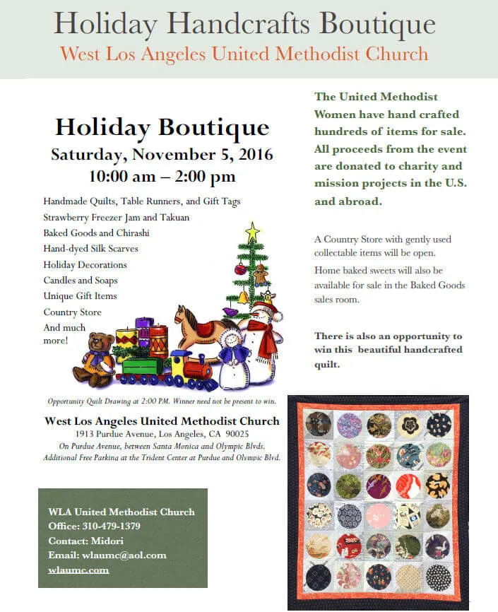 2016 Holiday Boutique at West LA United Methodist Church (Hundreds of Handmade Art & Craft Items, Jams, Chirashi Sushi, Sweets, etc..)  | Japanese-City.com