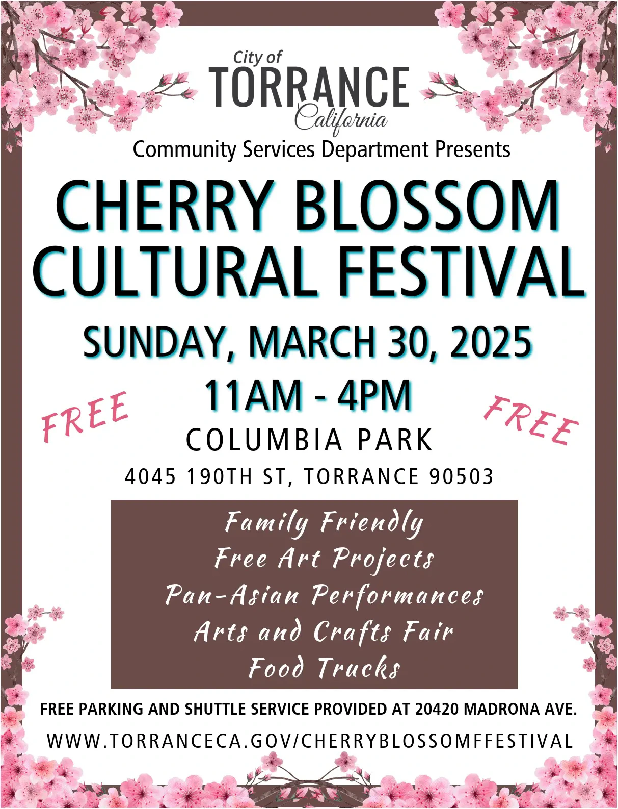 2025 Annual Cherry Blossom Cultural Festival Event (Live Performers, Food & Craft Vendors..) Torrance Columbia Park (Sunday)  | Japanese-City.com