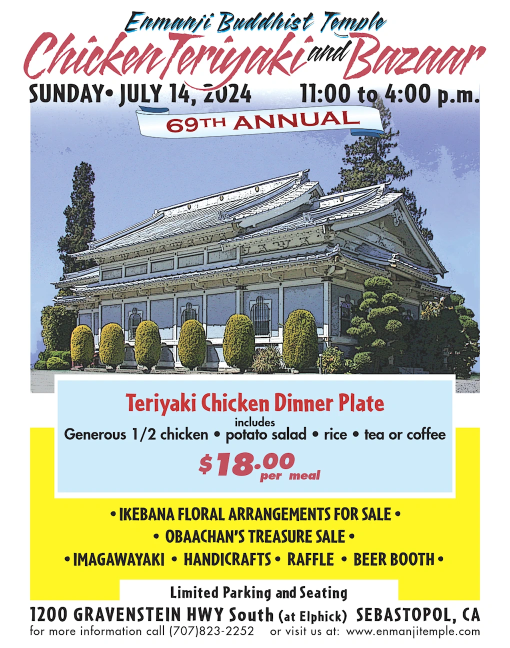 2024 Annual Enmanji Buddhist Temple - Week 1: Chicken Teriyaki & Bazaar Festival (Sunday) 