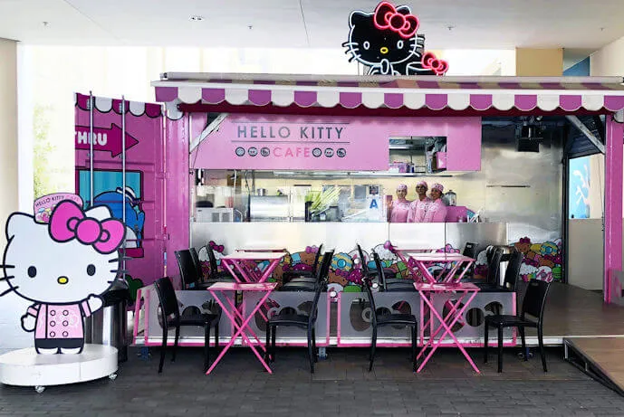 Hello Kitty Cafe Pop-Up Container at Fashion Valley - Pastries, Cakes, Treats, Merchandise, Strawberry Mint Lemonade, Specialty Coffee Drinks.. | Japanese-City.com