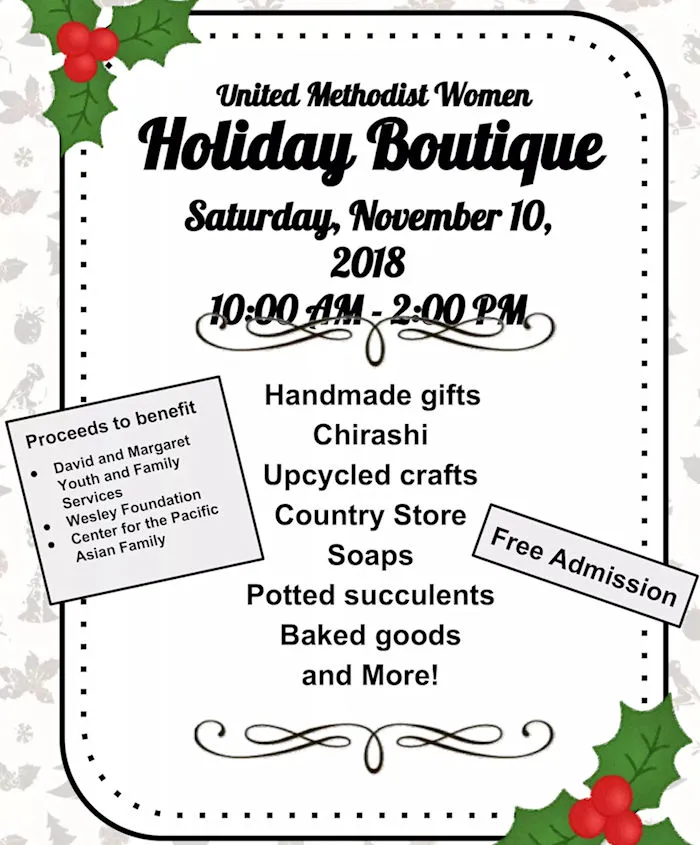 2018 Biennial Holiday Boutique (Handcrafted Asian Inspired Crafts & Holiday Gift Items, Baked Sales, Chirashi Take-Out..)