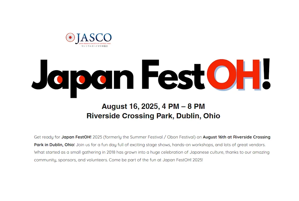 2025 JASCO's JapanFestOH! (Previously Called: JASCO Annual Summer Japan Fest): Bon Dancing, Live Taiko, Japanese Food, Riverside Crossing Park, Dublin | Japanese-City.com