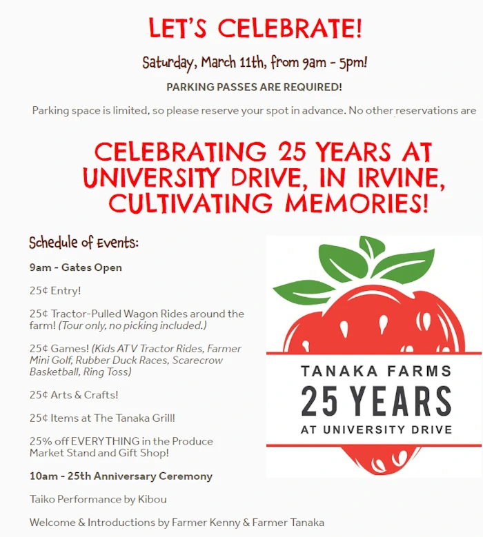 2023 Celebrating 25 Years At Tanaka Farms (Bring Your Quarters! Entry, Tractor Pull, Games, Arts & Crafts, Produce.. only 25 Cents)