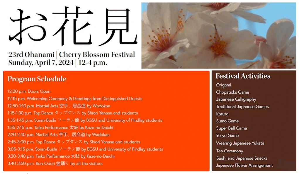 2024 - 23rd Annual Ohanami - BGSU Cherry Blossom Festival Celebrates Japanese Culture (Sushi & Japanese Snacks, Origami, Tea Ceremony..)