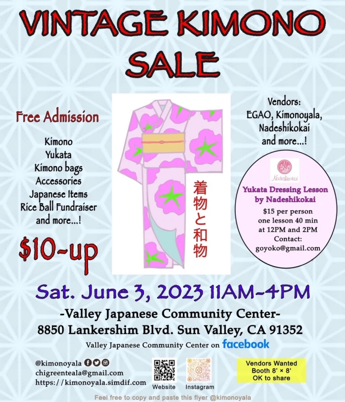 2023 Vintage Kimono Sale on behalf of Valley Japanese Community Center (Kimono, Yukata, Kimono Bags, Accessories, Rice Ball Fundraiser..)           | Japanese-City.com