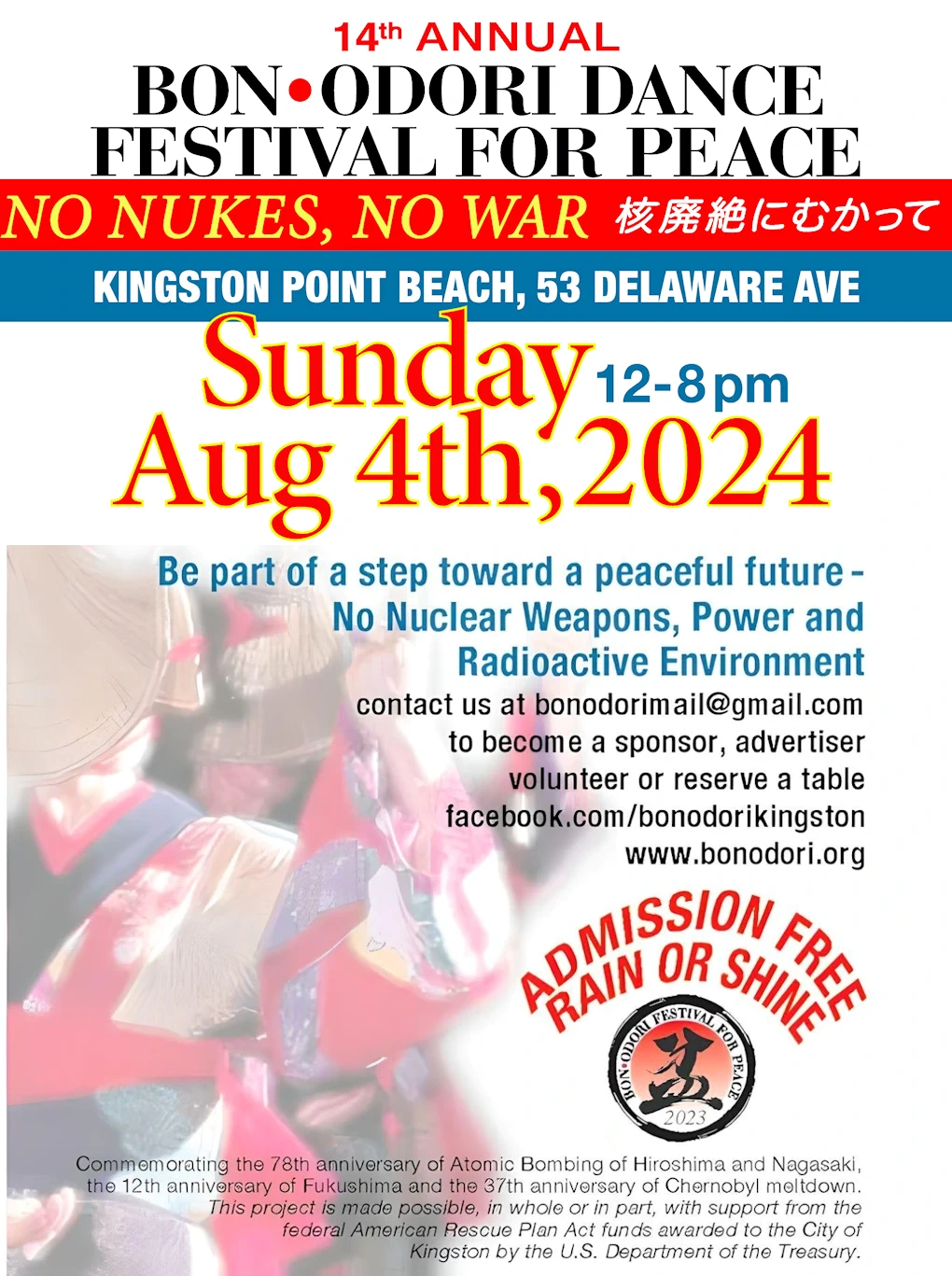 2024 - 14th Annual Bon Odori Dance Festival for Peace - Kingston Point Beach, NYC (Be Part of a Step Toward a Peaceful Future-No Nuclear Weapons)  