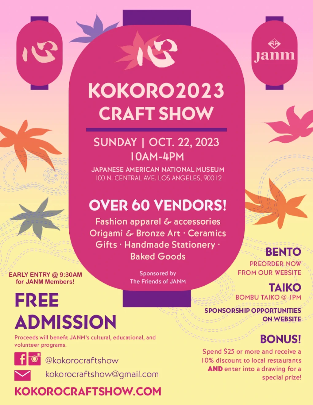 2023 - 15th Annual Kokoro Craft Show (60+ Vendors: Fashion Apparel & Accessories, Origami, Ceramics, Gifts, Handmade Stationary, & Bake Goods) @JANM