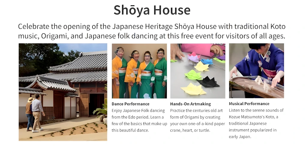 2023 Celebrate Opening of the Japanese Heritage Shōya House with Traditional Koto Music, Origami, & Japanese Folk Dancing-Free Event 