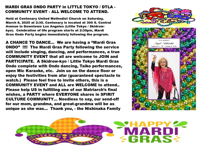 2025 Mardi Gras Ondo Party in Little Tokyo, Japantown-DTLA: A Special Community Event - Taiko, Ondo Dancing, Singing.. (Everybody Welcome) | Japanese-City.com