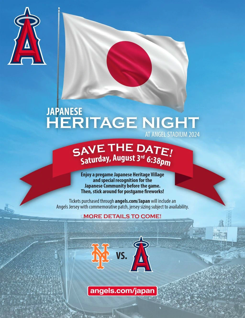 2024 Japan Heritage Night at Angel Stadium - Los Angeles Angels vs New York Mets (Saturday Night) Free Jersey with Ticket Link | Japanese-City.com