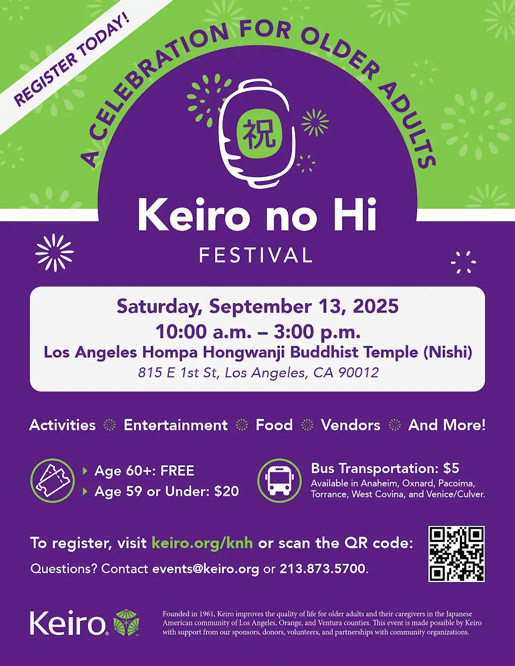 2025 Keiro no Hi Festival (Live Entertainment, Cultural Activities, Bento Lunch, Vendor Fair, Community Resources..) Nishi