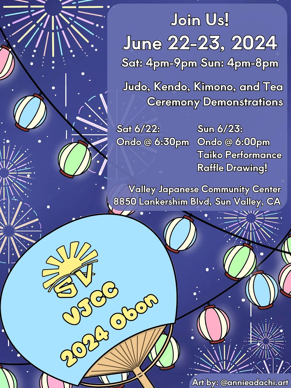 2024 - 68th Annual Valley Japanese Community Center OBON Festival: Japanese Food, Dango, Games, Judo, Tea Ceremony (2 Days)