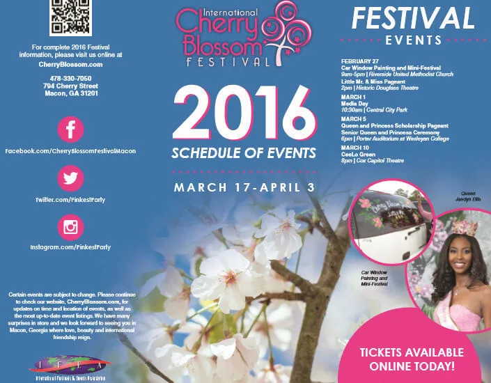 2016 - 34th Annual Cherry Blossom Festival (March 17-April 3) - 300,000+ Yoshino Cherry Trees in Macon, Georgia