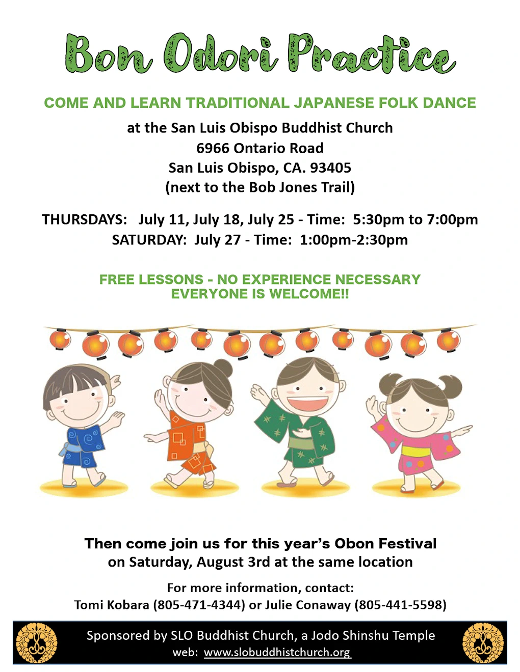 2024 San Luis Obispo Bon Odori Dance Practice at San Luis Obispo Buddhist Church (Sat & Thu Practice)  | Japanese-City.com