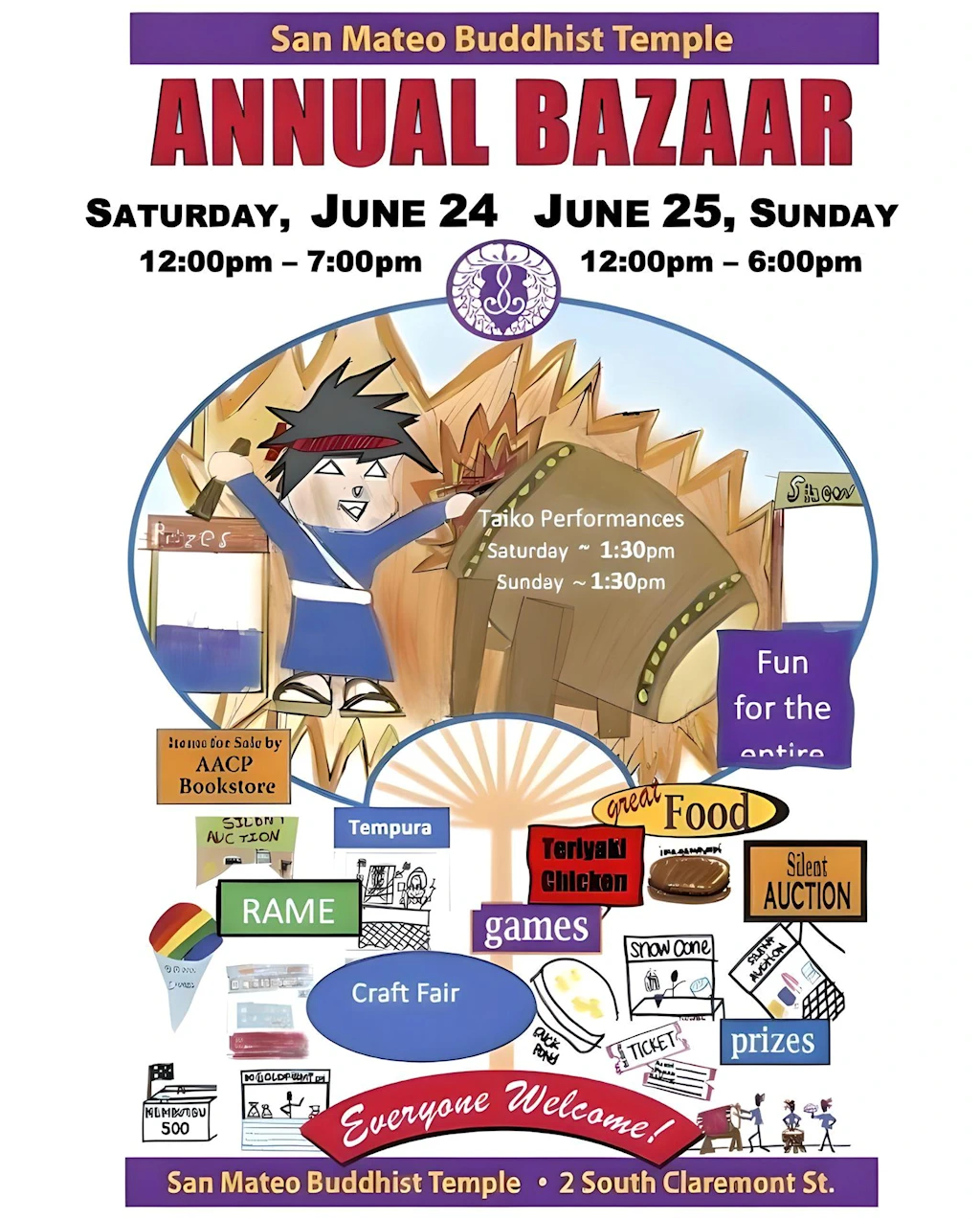 2023 San Mateo Buddhist Temple Annual Bazaar Event (Traditional Japanese Foods, Live Taiko Performances, Crafts, Games..) (2 Days, Diff Hours)
