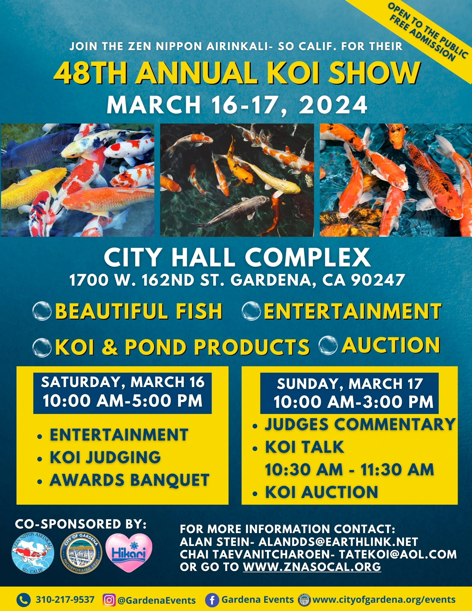 2024 - 48th Annual Open Koi Show Event (Japanese Cultural Activities: Live Taiko Drummers, Judges, Lectures) Gardena Civic Center (2 days)