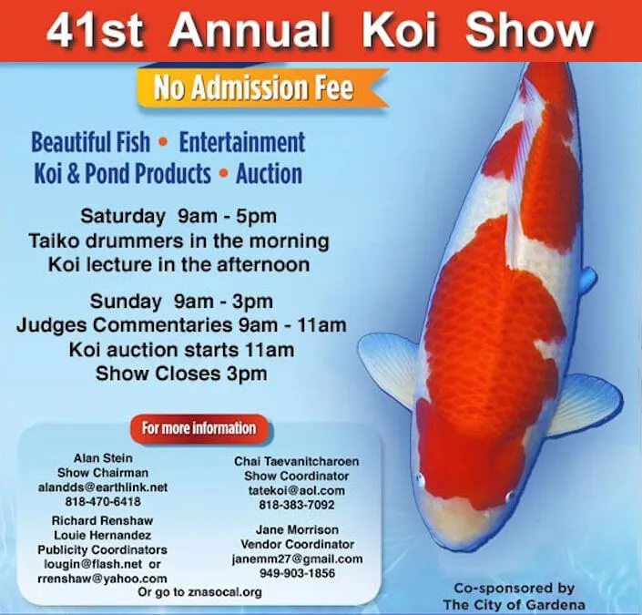 41st Annual Open Koi Show (Live Taiko Drummers, Judges, Lectures) Gardena Civic Center (2 days) | Japanese-City.com