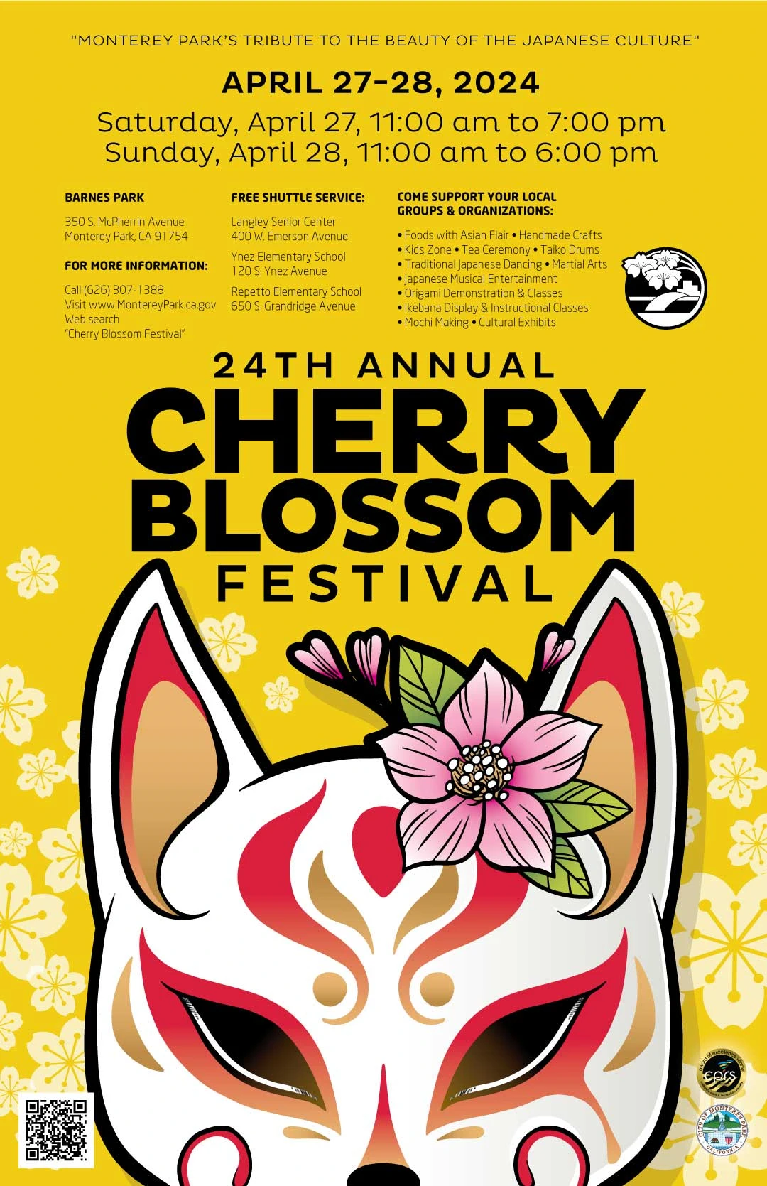 2024 - 27th Annual Anniversary Cherry Blossom Festival - Japanese Culture at Barnes Park-Monterey Park (2 Days) Japanese Dancing, Taiko, Food, Crafts
