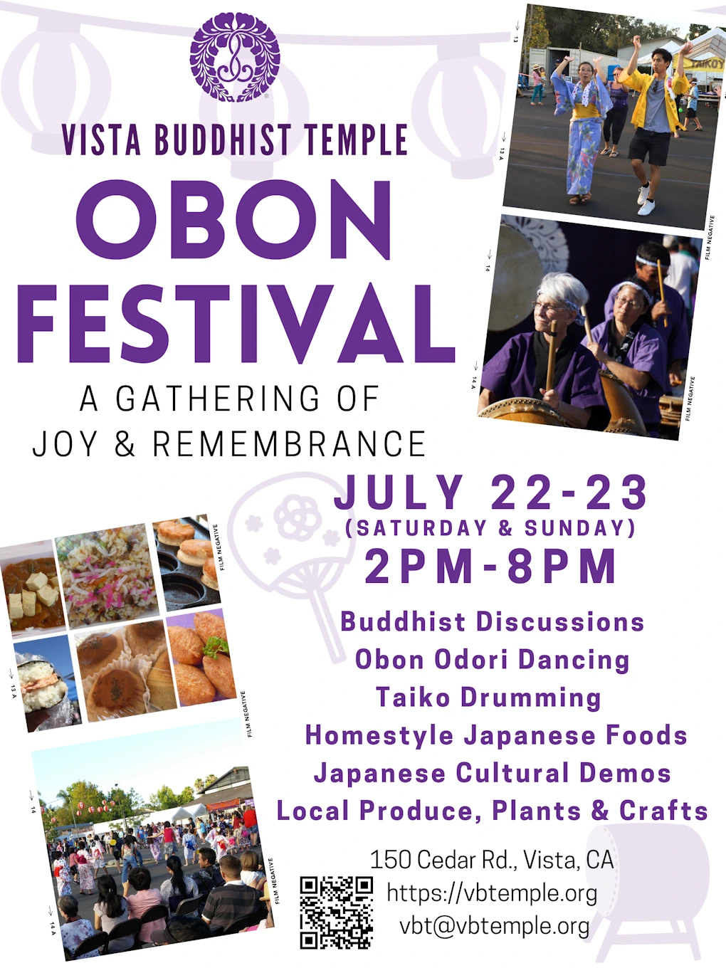 2022 Vista Buddhist Temple Summer Obon Festival Event (1 Day) Taiko, Bon Odori Dancing, Silent Auction, Marketplace..