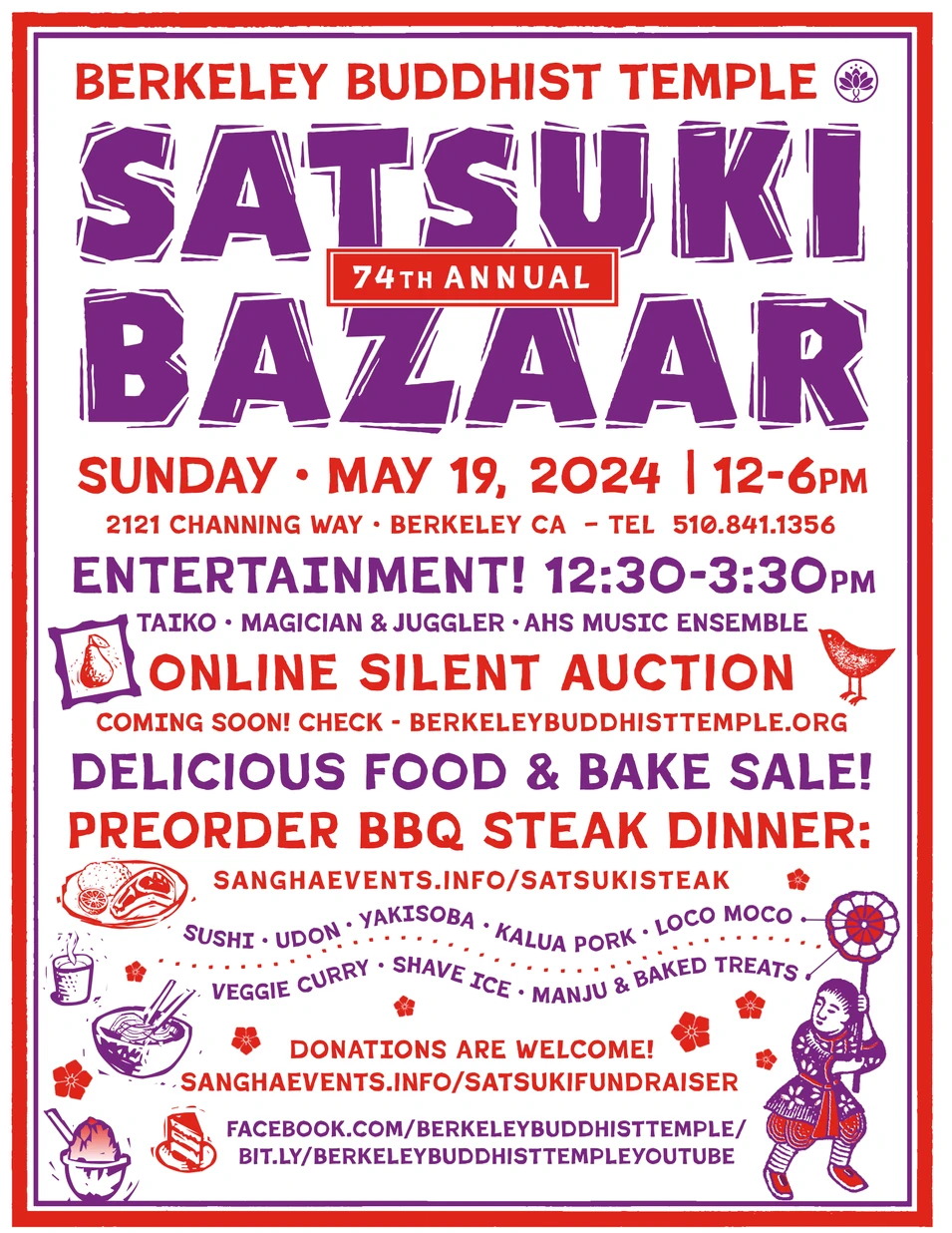 2024 - 74th Annual Berkeley Satsuki Bazaar Festival (Live Performances, Japanese & Hawaiian Food & Bakery Items, Arts & Crafts, Games..) | Japanese-City.com